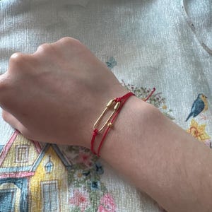 925 Safety Pin, Red String Bracelet, Paper Clip Bracelet, Minimal Gold Safety Pin Bracelet, Protection Jewelry,