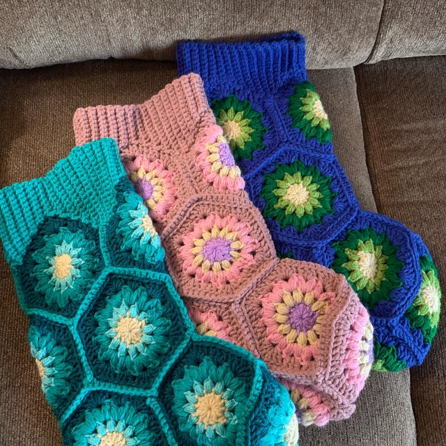 A customer's finished Hexagon Granny Stocking Crochet Pattern