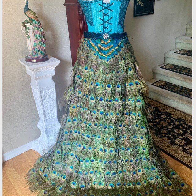 peacock design wedding dress Dana Boho Mermaid Gown | Lace Wedding Dress with Peacock Feathers