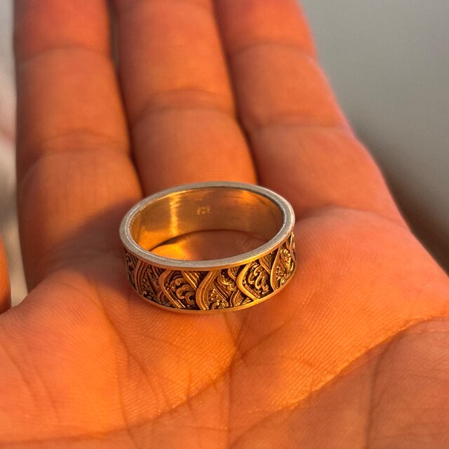 Handmade the Great Wave of Kanagawa Silver Ring, Japanese Style