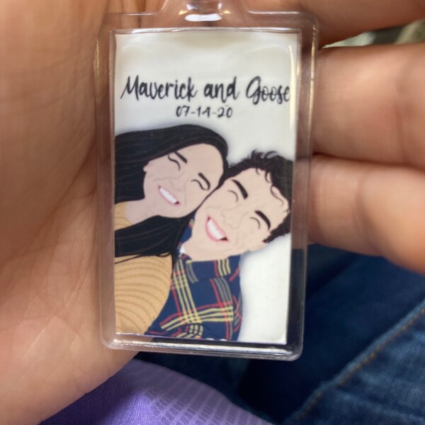 Custom Digital Portrait Keychain, Keychain With Photo, Keychain With ...