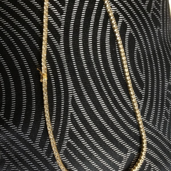 14K Gold Plated Sterling Silver 3-4mm Round Cut CZ Tennis Necklace – Unisex Prong Setting