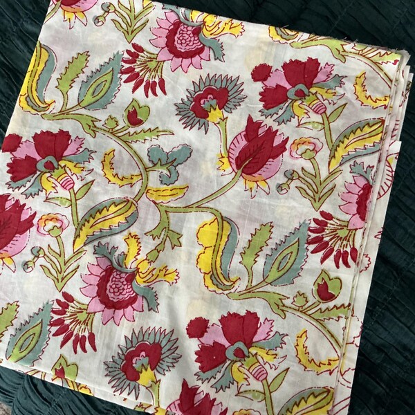 Grey Kashish Block Print Fabric Indian Cotton Fabric Natural Light