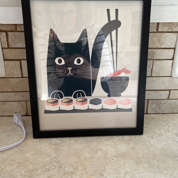 Japanese Sushi Cat, Black Cat Print, Gift for Cat Lover, Kitchen Wall ...