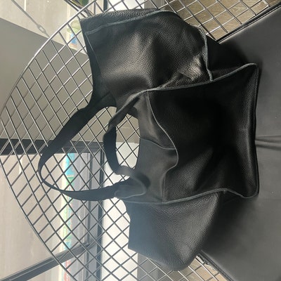 BLACK OVERSIZE SHOPPER Bag, Black Leather Shopper, Large Tote Bag ...