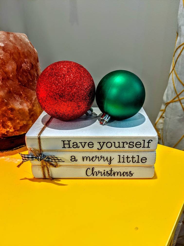 Christmas book bundle, mini book stack, Christmas decor, farmhouse, faux books, set of 3, rustic, teacher gift, housewarming, wooden books