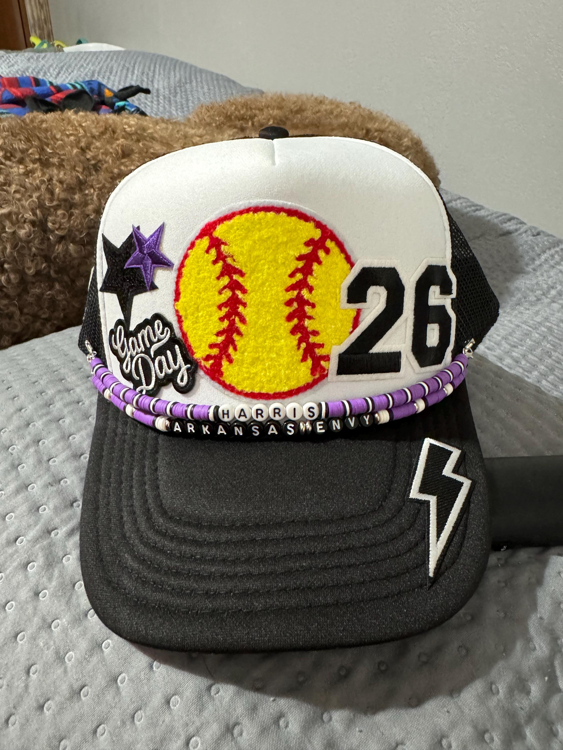 Beaded sports team saying trucker hat chain