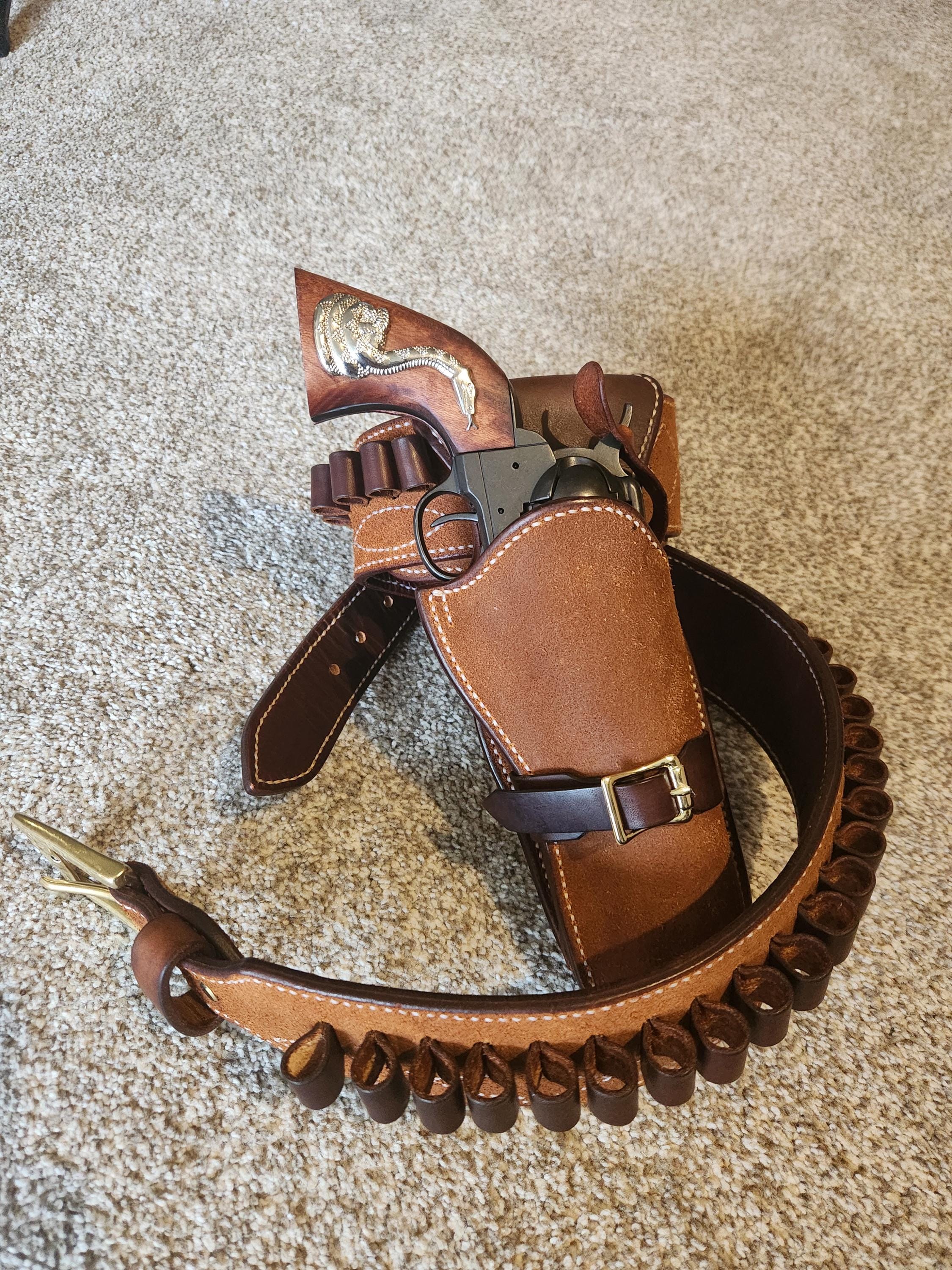 Clint Eastwood walk and draw belt and holster with metal liner in the holster