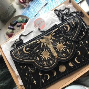 Moth Clutch Bag Embroidered Handmade Bag Goth Witchy - Etsy