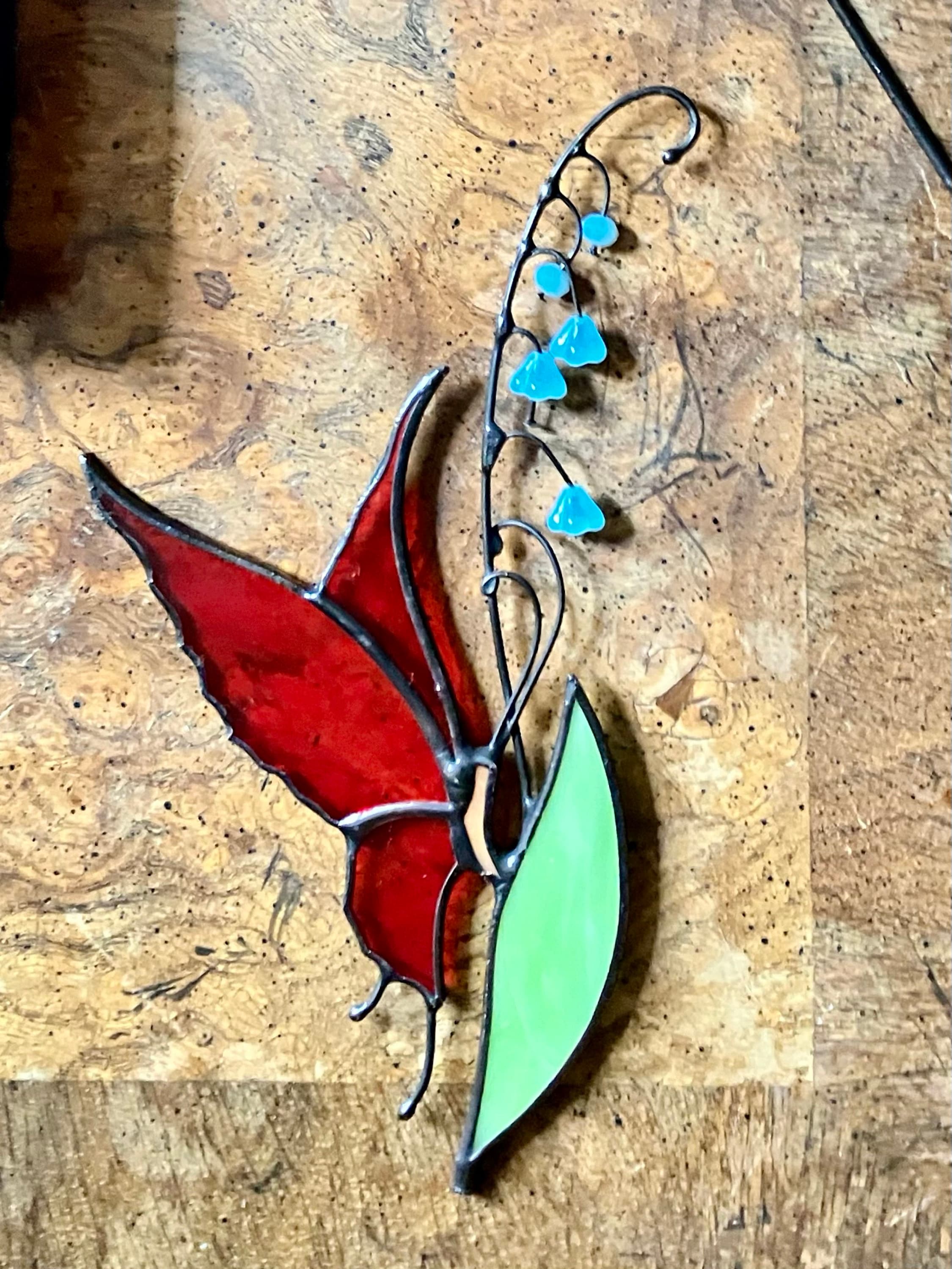 Stained glass Butterfly decor - Garden stake and Suncatcher 2 in 1 - Butterfly plant stake on metal rod - Thank You Gift for Mom