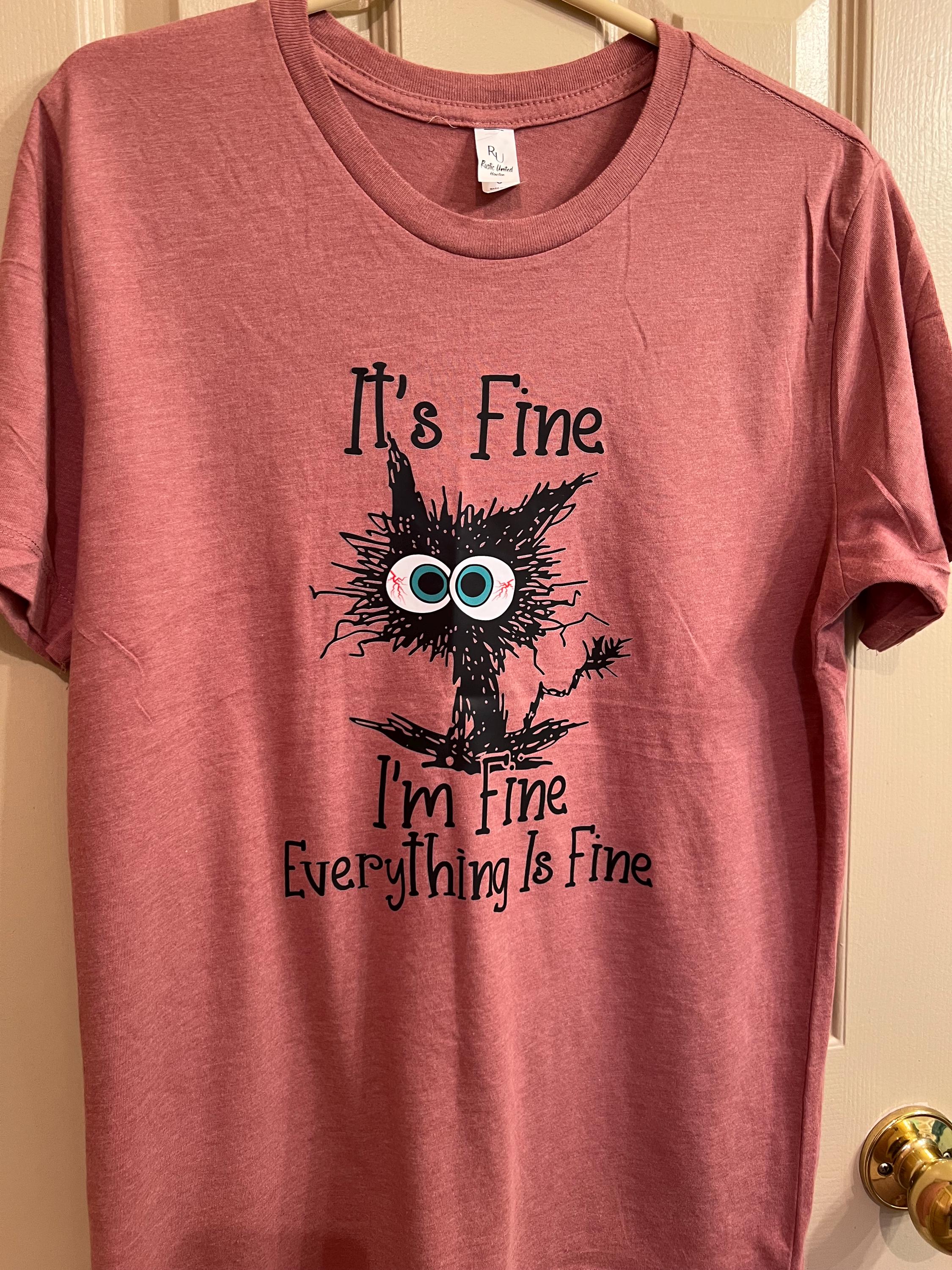 It's Fine I'm Fine Everything Is Fine Shirt, Cute Black Cat Tee, Sarcasm T-Shirt, Everything Is Fine, Funny Cat Tee, Funny Gift Cat Lover