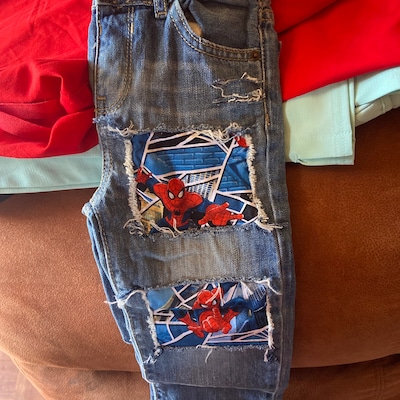 Spiderman Boys Birthday Jeans Ripped Patched Distressed Made From ...