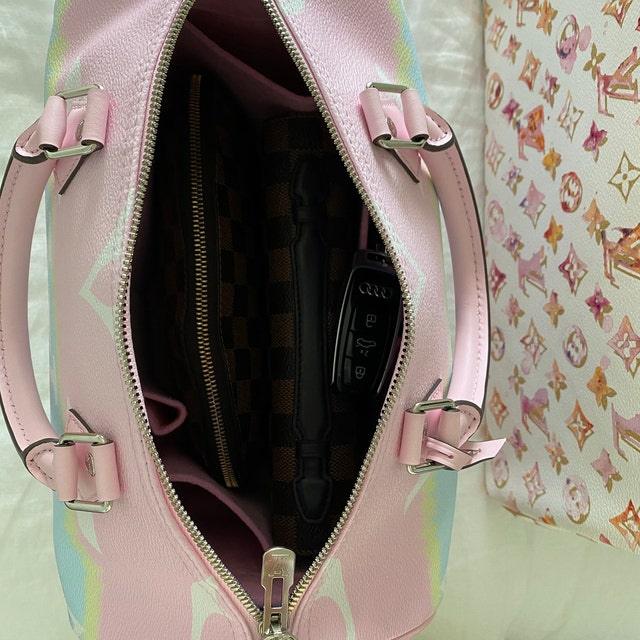 Louis Vuitton AUTHENTIC SPEEDY 30 PINK ESCALE GIANT FLOWER MONOGRAM PASTEL  BAG