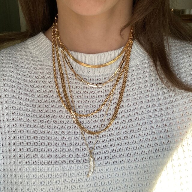 Paperclip Chain Necklace | Paperclip Necklace Set | Gold