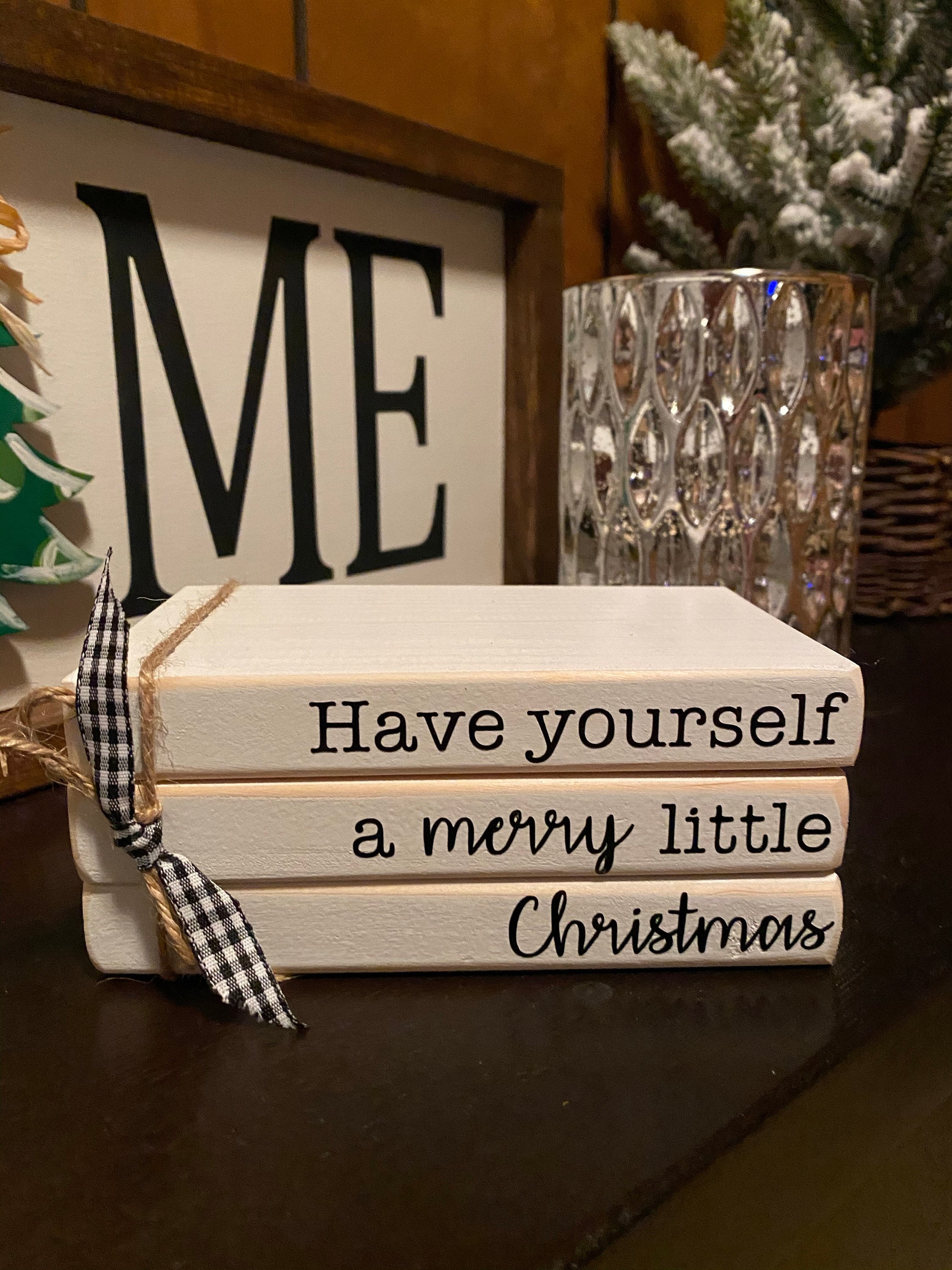 Christmas book bundle, mini book stack, Christmas decor, farmhouse, faux books, set of 3, rustic, teacher gift, housewarming, wooden books