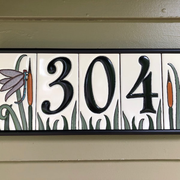 Dragonfly House Numbers Set - Address Ceramic Tiles Framed Set - Etsy