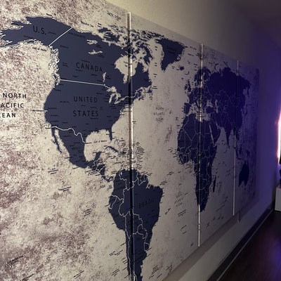 World Map Canvas World Map Decor Large World Map Travel Art Push Pin ...