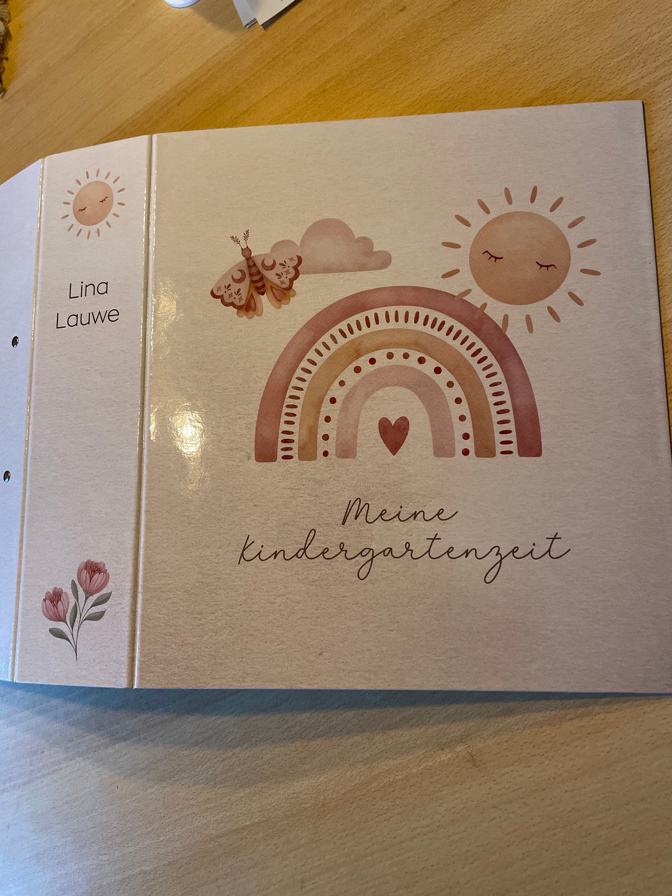 Kindergartenordner Boho Regenbogen, Ordner personalisiert mit Name, Portfolio, Sammelordner, Kindergartenmappe, Kita-Ordner
