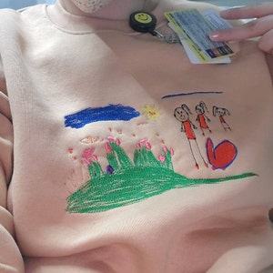 EMBROIDERED Custom Kids Photo Drawing Tshirt Sweatshirt as a Personalized Unique Special Gift for Moms, Dads, Aunts, Sisters