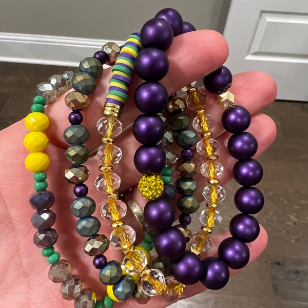 mardi gras clay bead bracelets