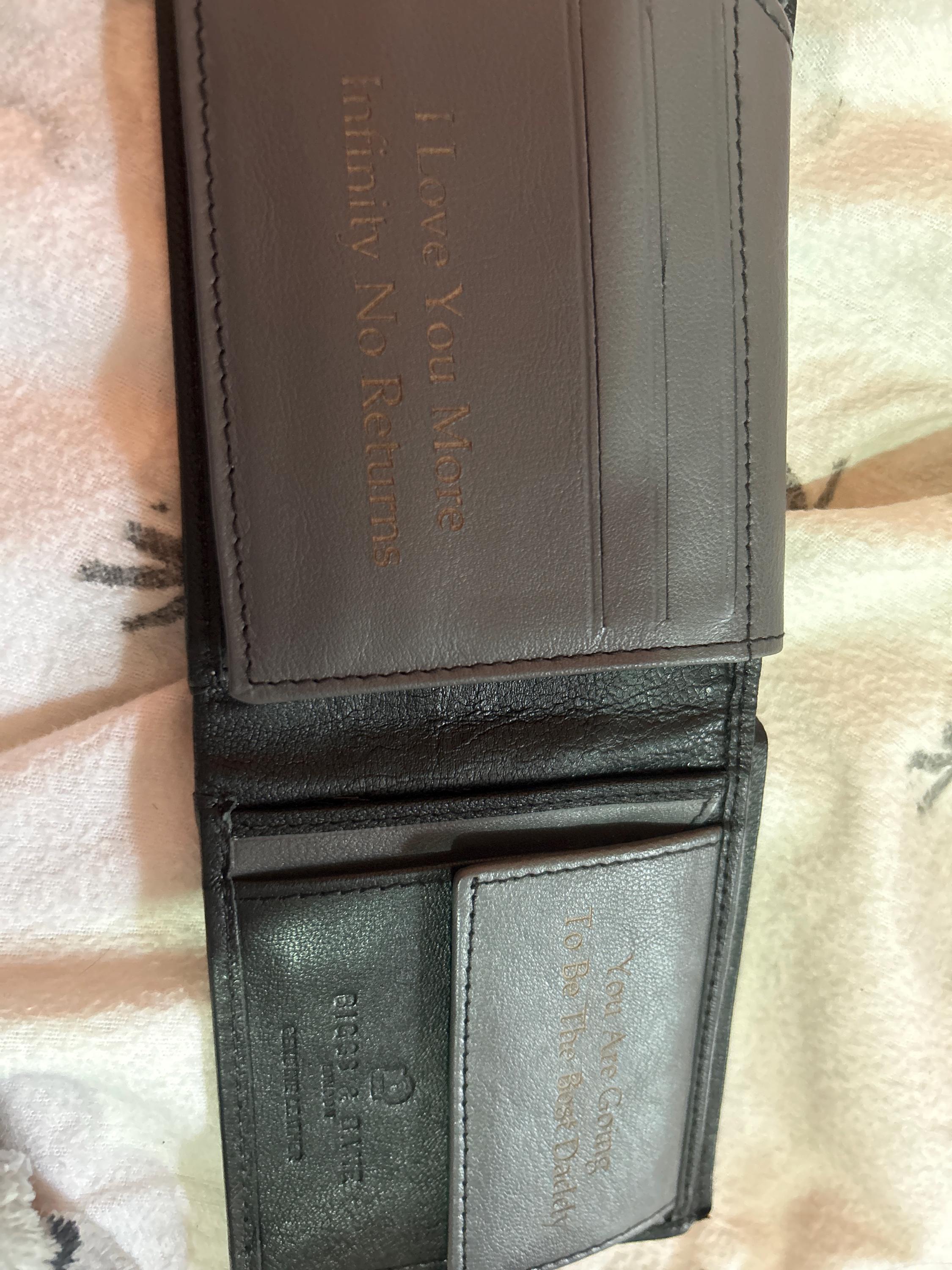 Personalised Engraved Men&#39;s Wallet, Genuine Soft Black Leather Wallet, Personalized Gift for Him, Boyfriend, Husband, Dad, Christmas Gift