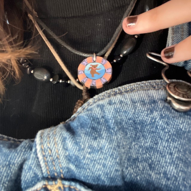 Vintage 90s Clay Pendant Necklace, Hippie Charm Jewelry Gift