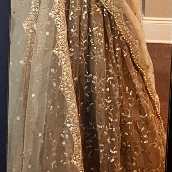 Elegant Teal Organza Dupatta with Gold and Sequin main image 1