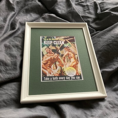 WORLD WAR II Military Poster Memorabilia Bath Shower Male Nude Naked