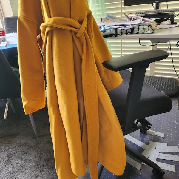 WOOL DOUBLE MAXI COAT COLLARLESS_YELLOW main image 1
