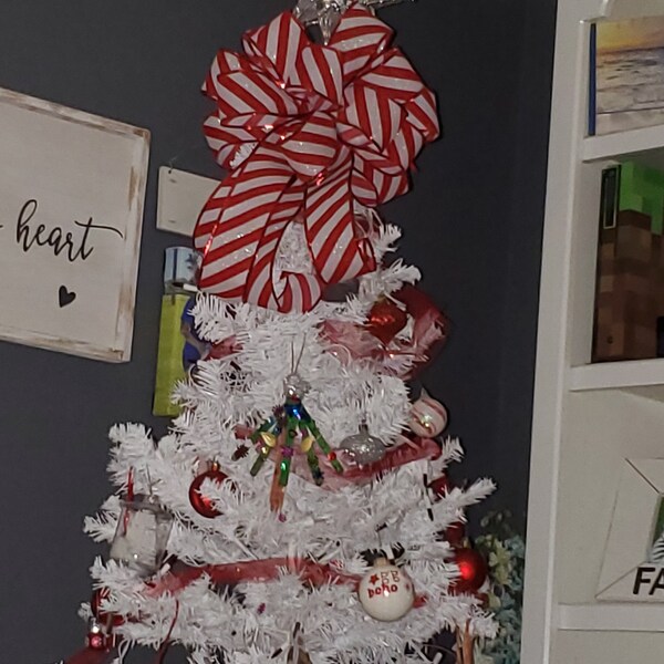 Candy Cane Bow, Red and White Striped Christmas Tree Bow for Wreath ...