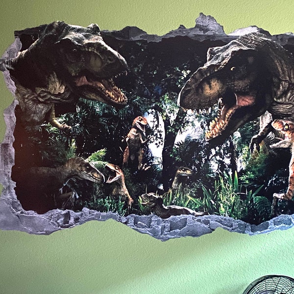 Dinosaurs Wall Decal Smashed 3D Graphic T Rex Jurassic World Wall Art ...