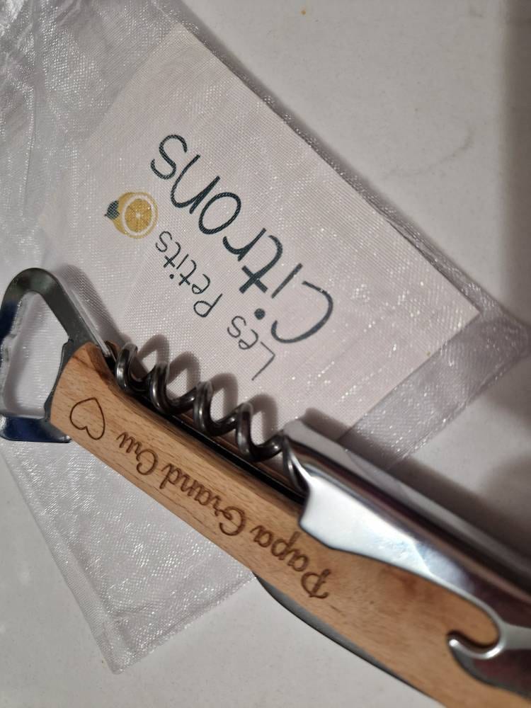 Personalized lemonade maker / Bottle opener knife Corkscrew / Father&#39;s Day gift godfather godmother / Witnesses Birthday Christmas Wedding