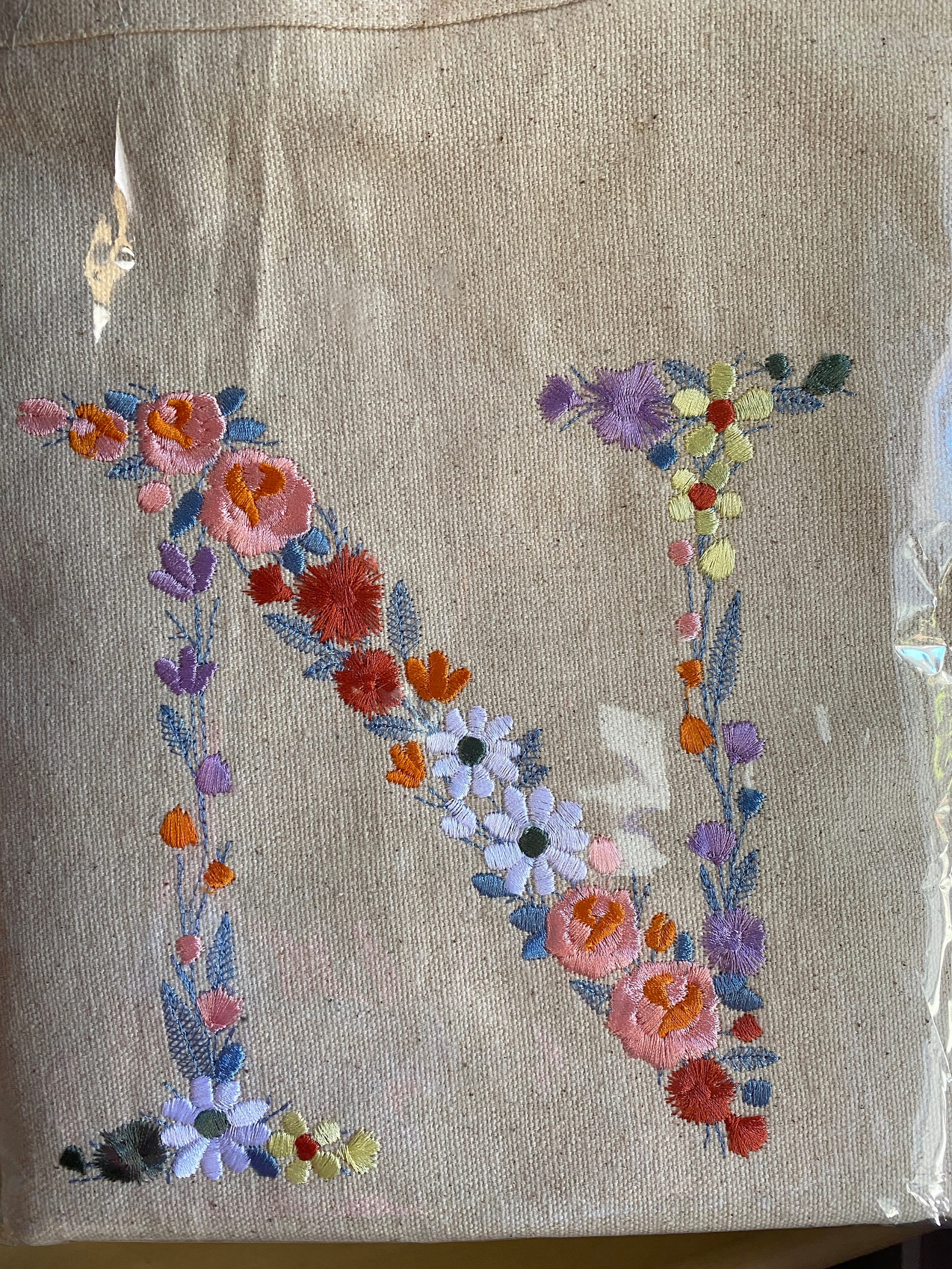 Personalized Embroidered Canvas Tote Bag,Monogram Floral,Natural Tote Bag, Cotton Canvas,Shopping Bag,Book Tote, Laptop Bag