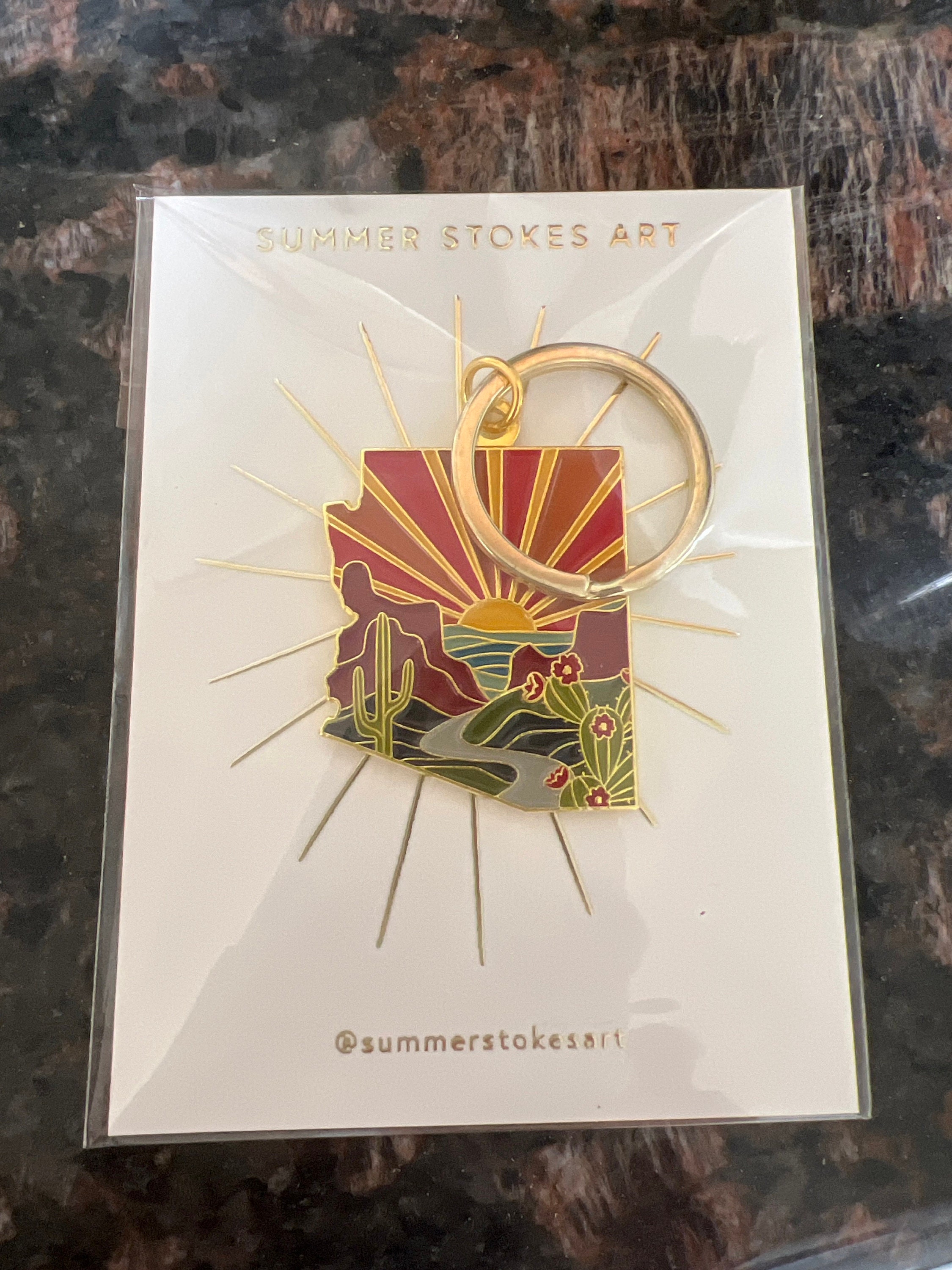 Arizona Soft Enamel Keychain | Arizona Outline Key Ring | Illustrated State Keychain 1.5&quot;