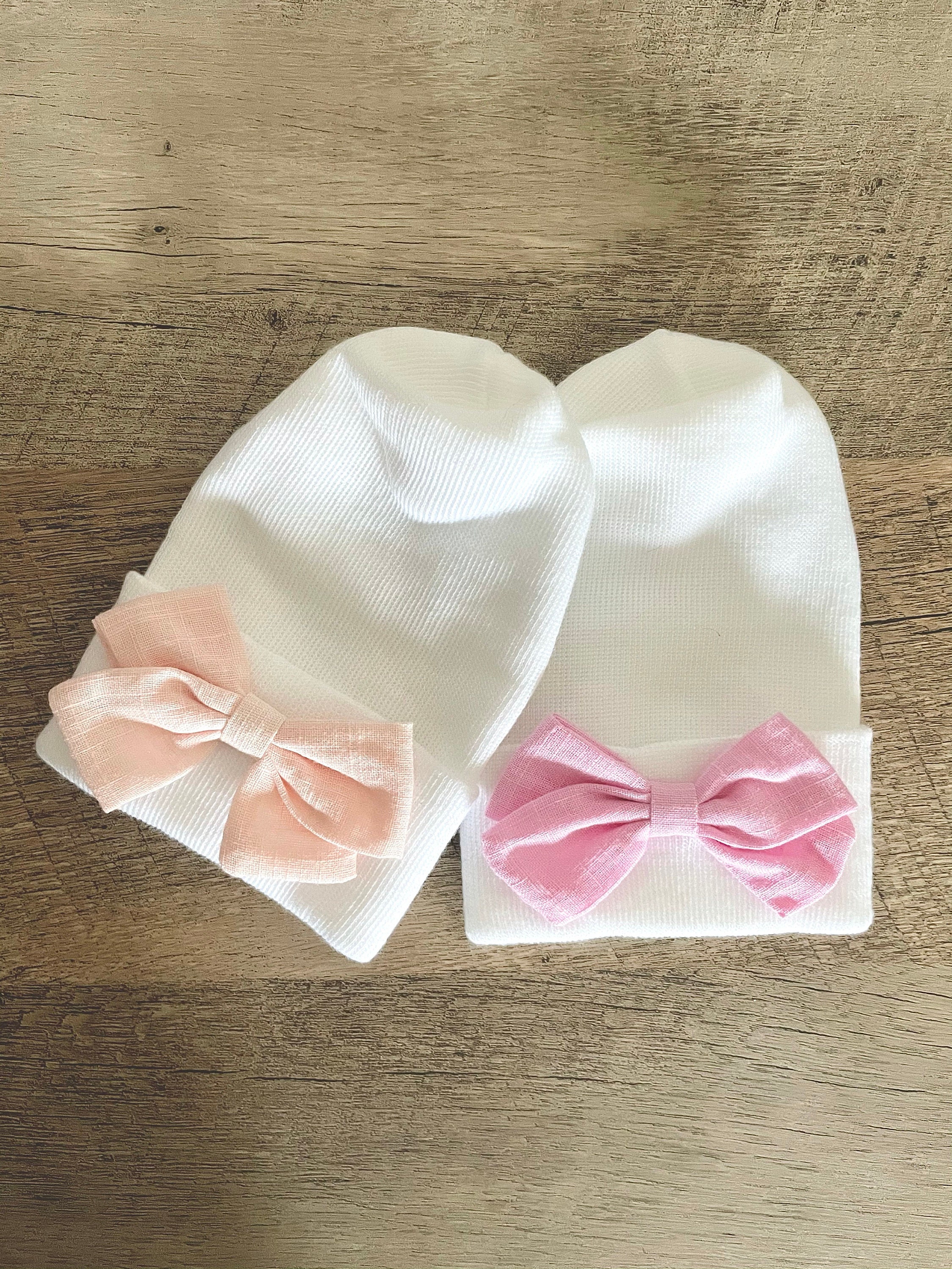 Newborn WINTER HAT With Bow for Baby Girls Beanie Hospital Etsy