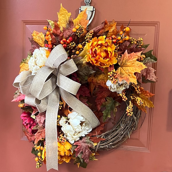 Fall Maple Leaves Wreath, Small Autumn Front Door Wreath, Wreath With ...