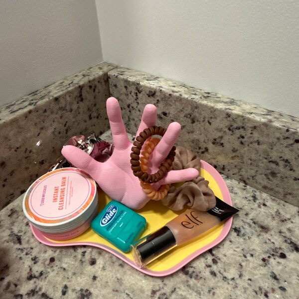 3D Printed Hand Tray – Pink & Yellow Jewelry, Trinket Organizer ...