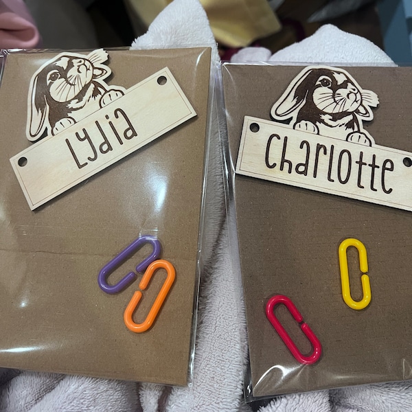 Bunny Rabbit Ears Down Cage Tag, Personalized, Custom, Engraved Wood ...