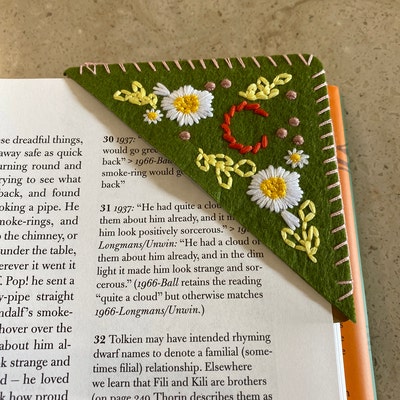 Personalized Hand Embroidered Corner Bookmark 26 Letters and - Etsy