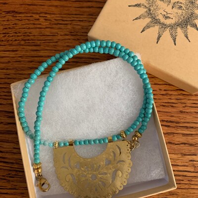 Papel Picado Beaded Necklace Turquoise Necklace Metal Lace - Etsy