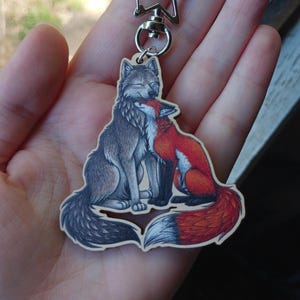 Wolf & Fox Illustration Wooden Keyring - Etsy