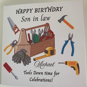 Personalised DIY Birthday Card, Tools, Woodwork, Hobby, Greeting Card, Son -in-law, Dad, Brother, Daughter, Sister