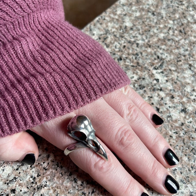 Raven Skull Ring, 925 Sterling Silver Crow Skull Ring, Edgy Raven Skull Ring, 925 Sterling Silver Crow Skull Ring, Edgy