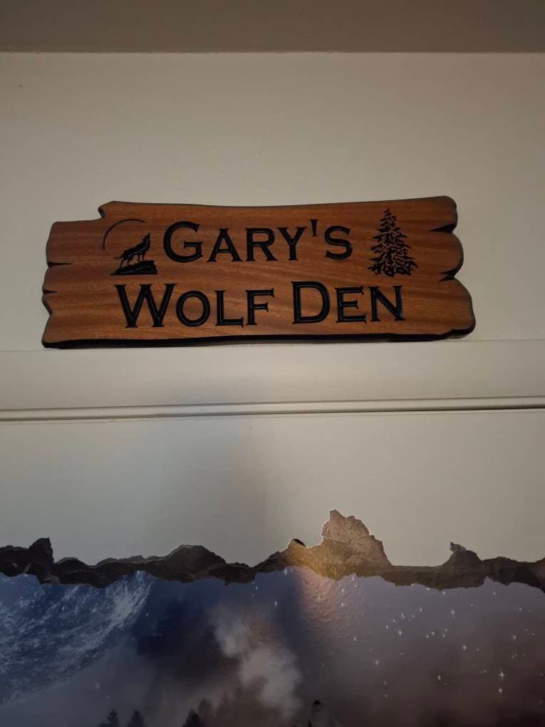 Personalized Wolf Den Sign: Rustic Carved Wood, Farmhouse Decor