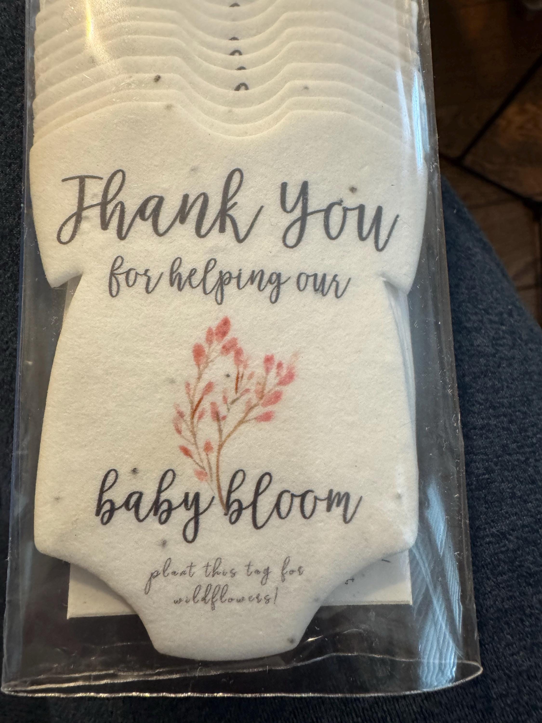 Infant Bodysuit Shape Thank You Baby Blooms Seed Paper 3&quot; x 2&quot; Wildflower Cotton with guides and envelopes - Pick your Flower