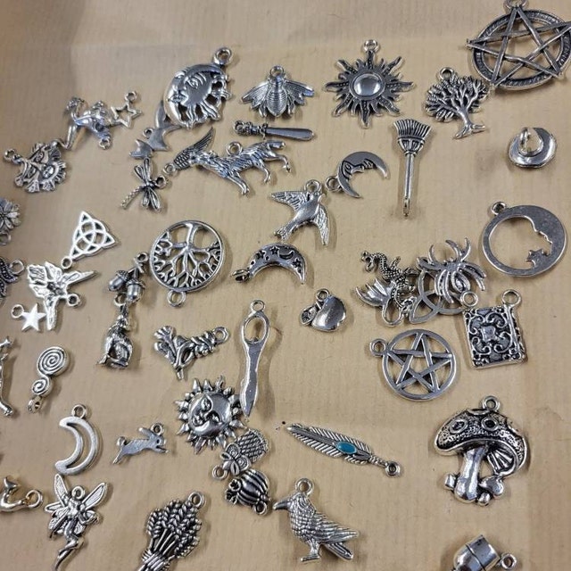 50 X Wholesale Bulk Pagan Charms Mixed Wiccan Gothic Wicca Silver Pendants Set Bracelet Charms Pentagram Moon Goddess Hare Raven UK Etsy