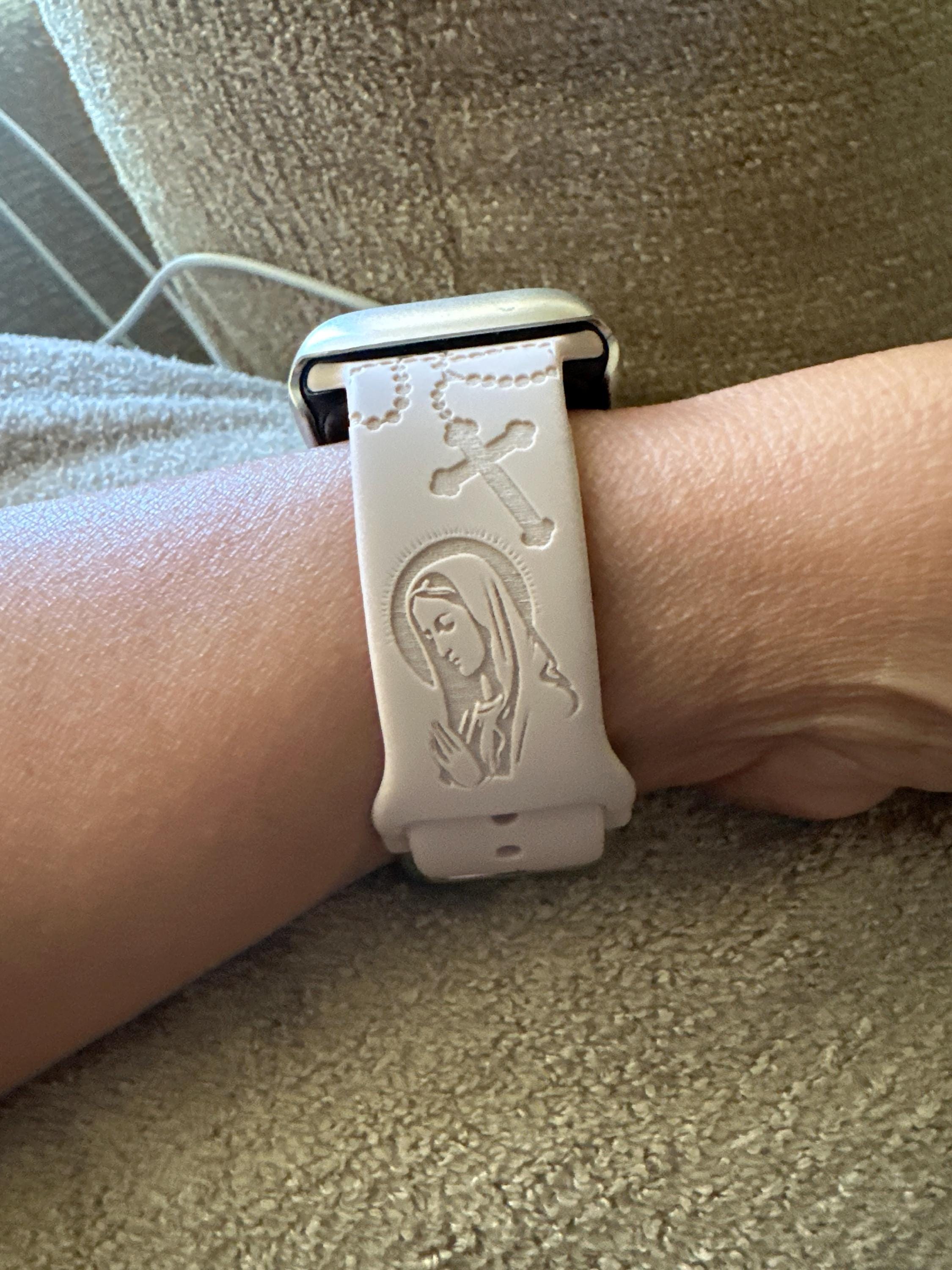 SuperLugano Virgin Mary with Cross Watch Band compatible with Apple Watch iWatch Band Silicone Watch 38/40/41 42/44/45 Strap Laser Jesus God