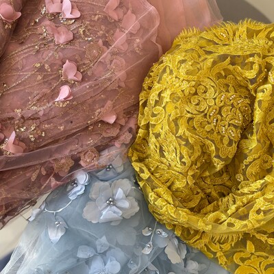 Dusty Pink French Beaded Design Embroider On A Mesh-Prom-nightgown-sold By Yard. main image 1