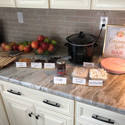 Caramel Apple Bar Sign Printable, Fall Bridal Shower, Pink and Gold ...