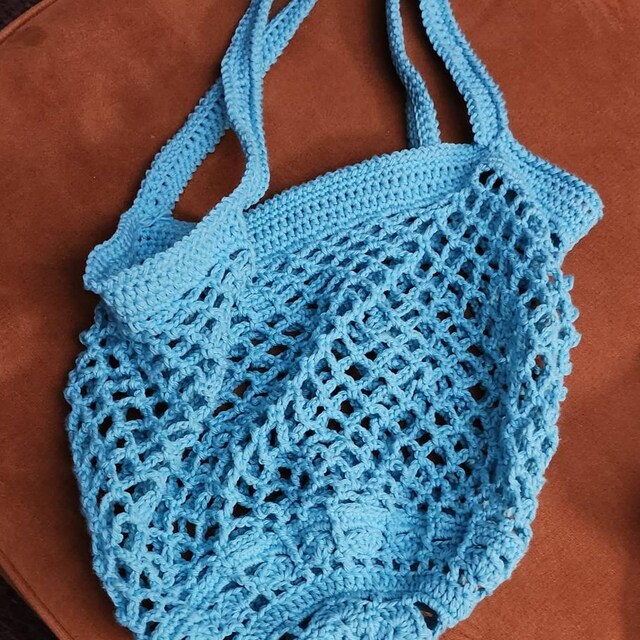 A customer's finished Willow Mesh Market Bag Crochet Pattern + Video Tutorial